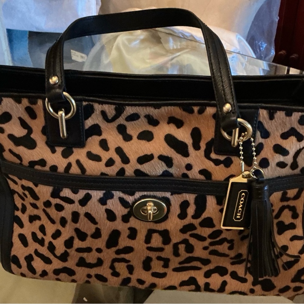 Authentic Coach Leopard-Print Haircalf Large Tote **Rare**